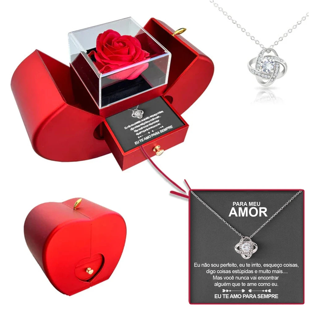 Red Apple Jewelry Box With Eternal Rose