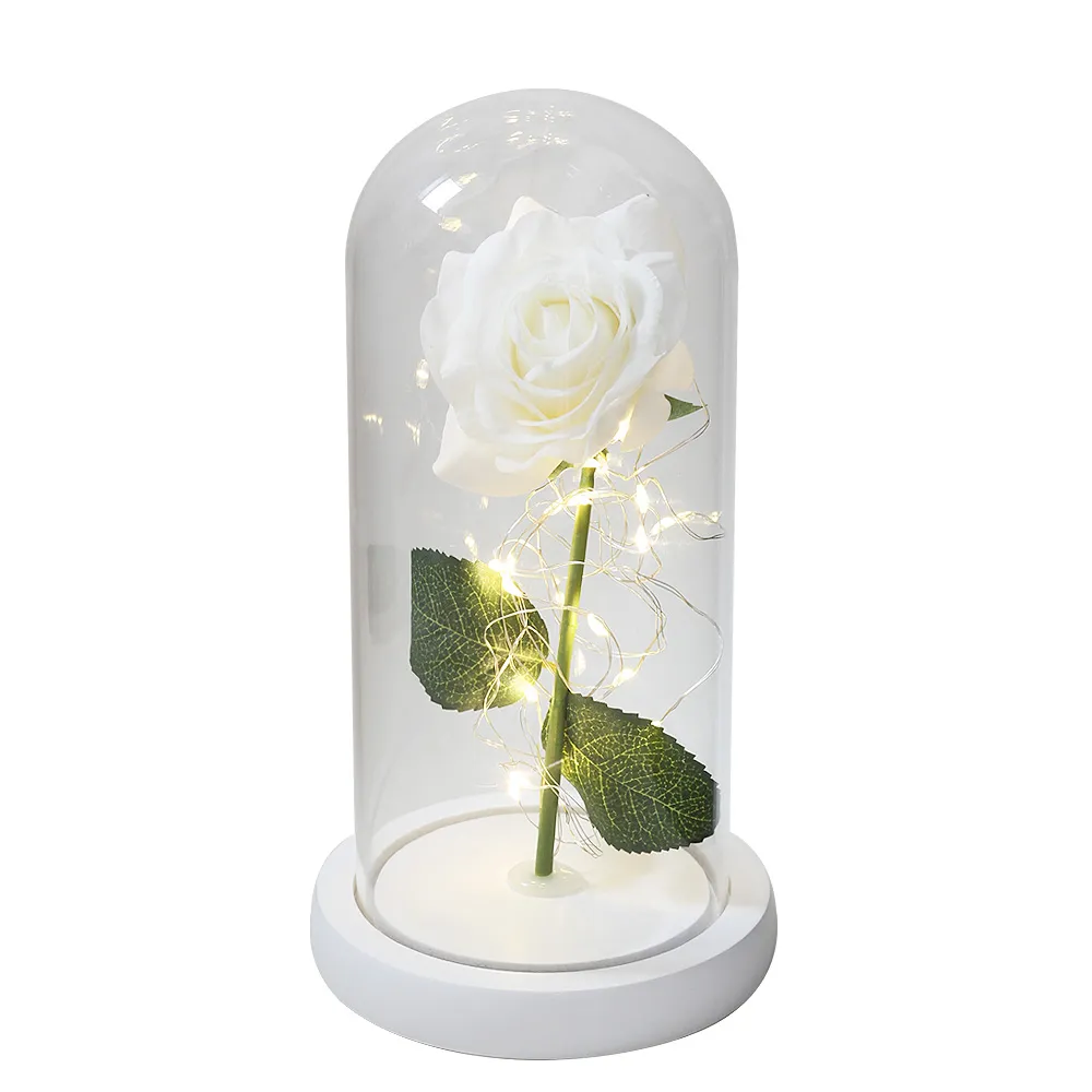 Artificial Rose With LED Under Glass Dome
