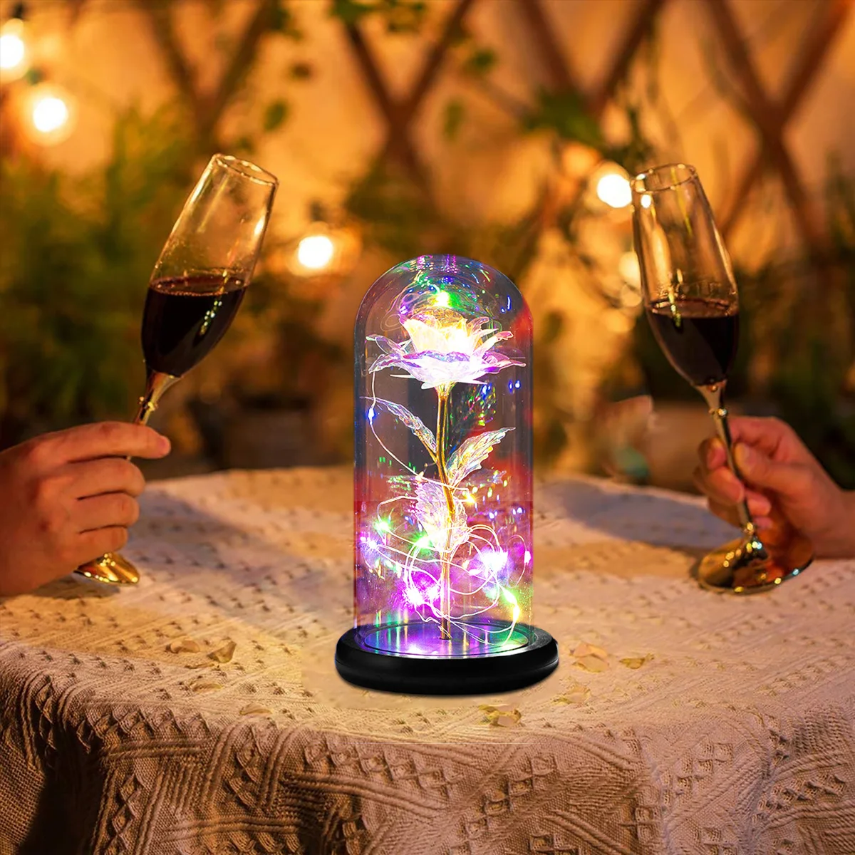 Crystal Eternal Rose In Glass Dome With LED Light