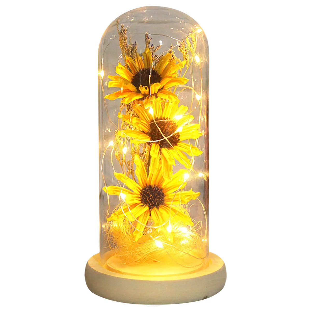 Artificial Sunflower in Glass Dome with Led Light
