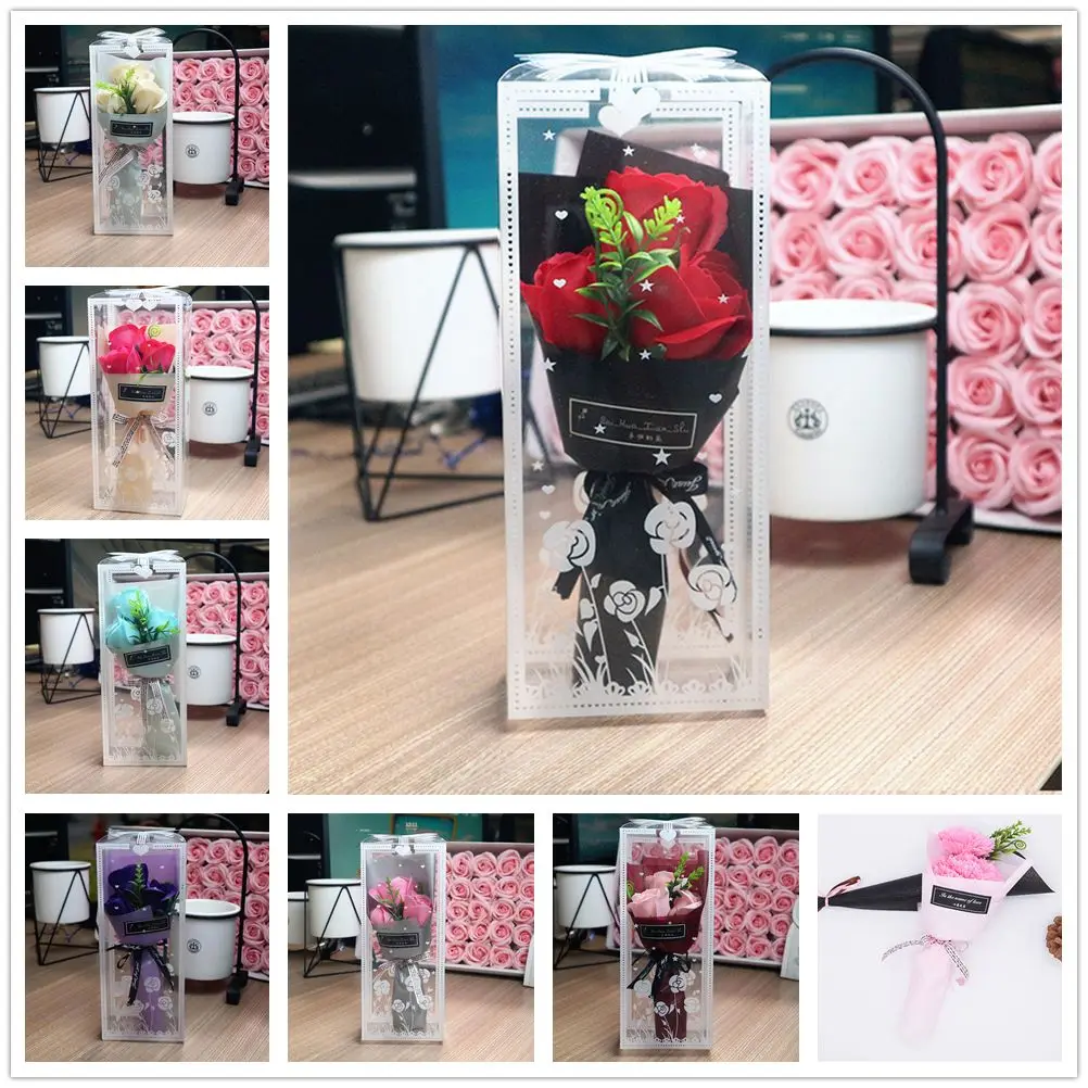 3 Heads Artificial Rose Bouquet With Gift Box