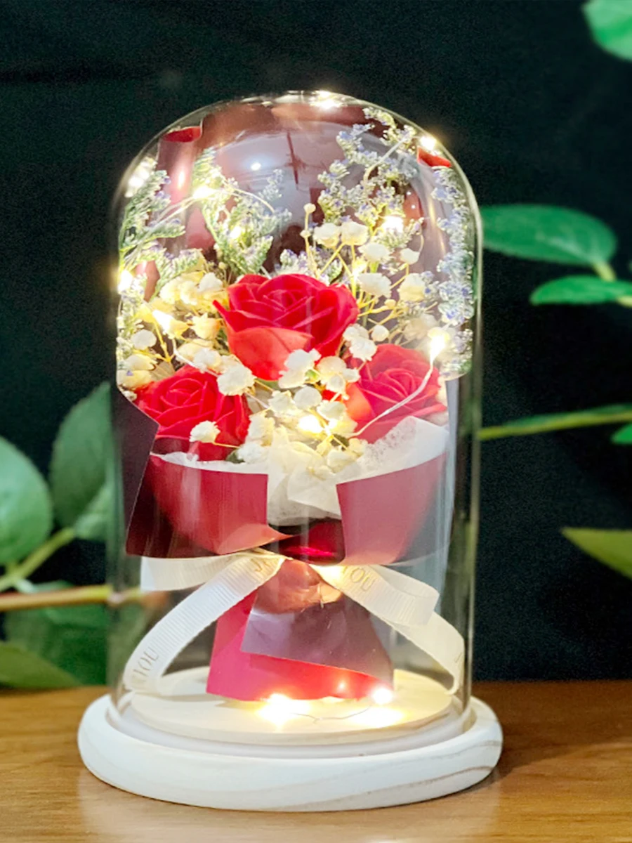 Glass Covered Eternal Rose With LED