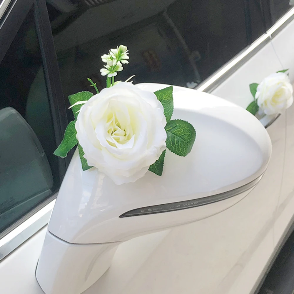 1pc Artificial White Rose Flowers For Wedding Car Decoration