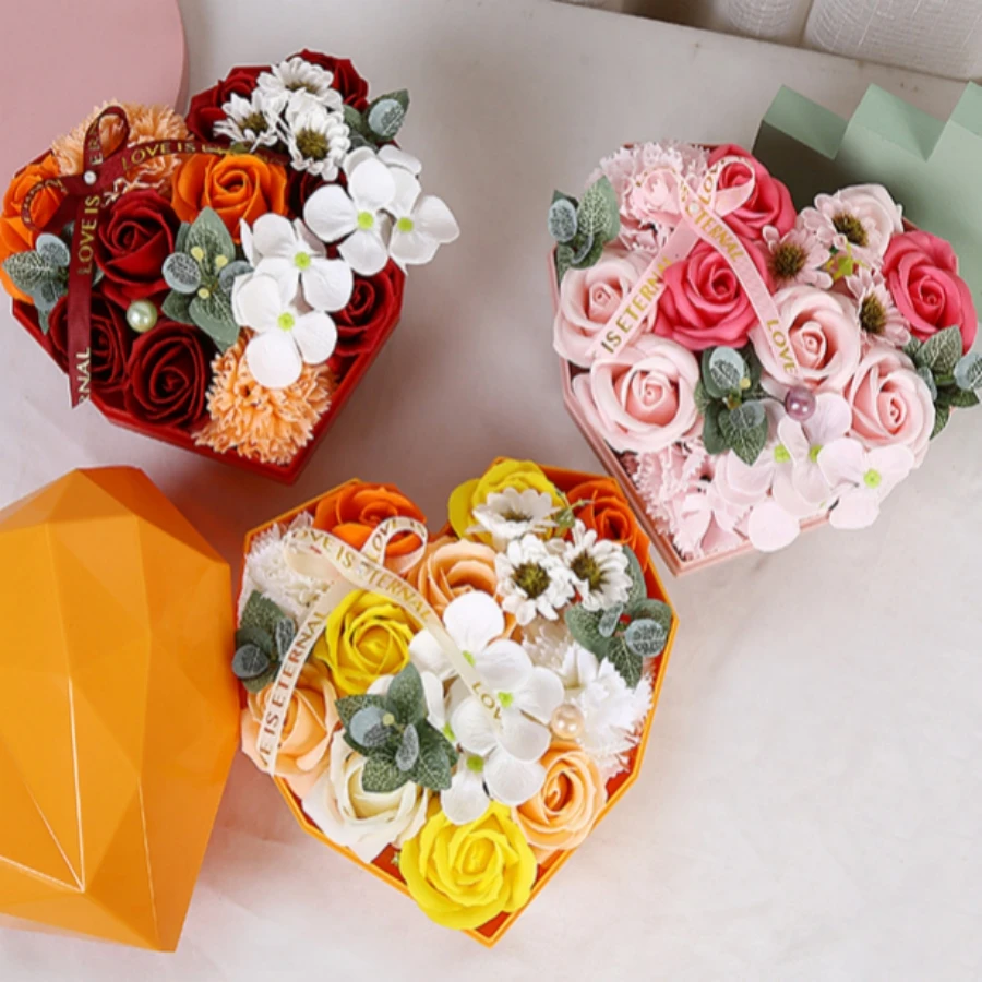 Soap Flowers In Heart Shaped Gift Box