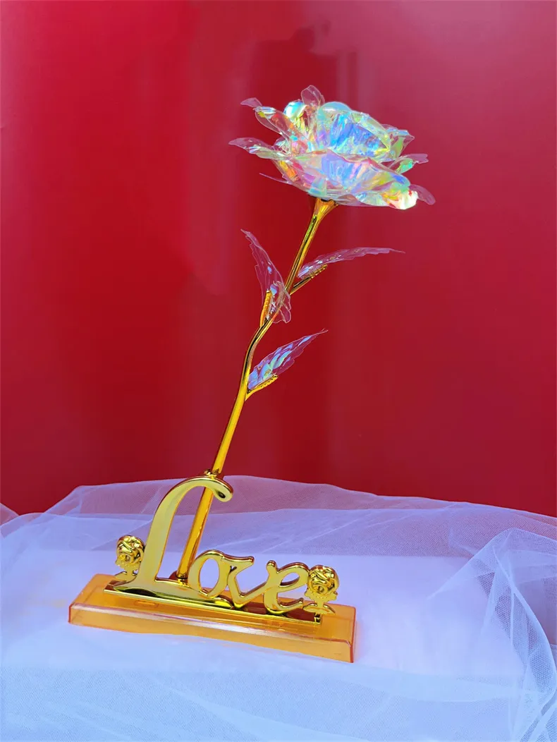 Crystal Eternal Rose With Gold Base