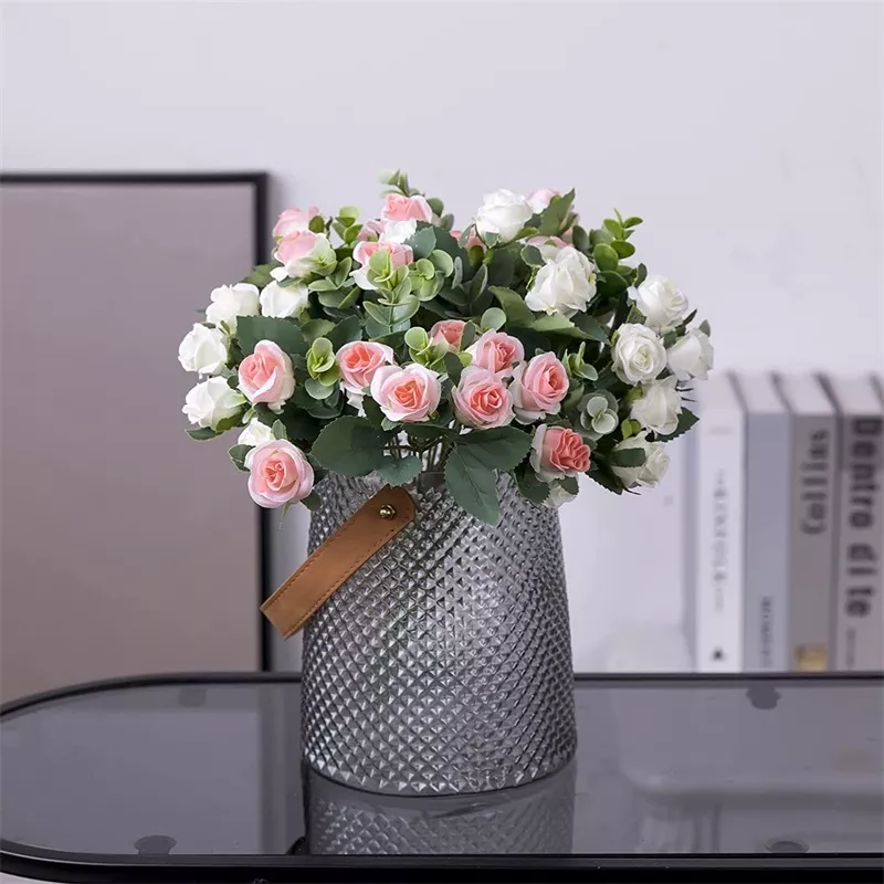 Artificial Flowers Bouquet White Red Roses